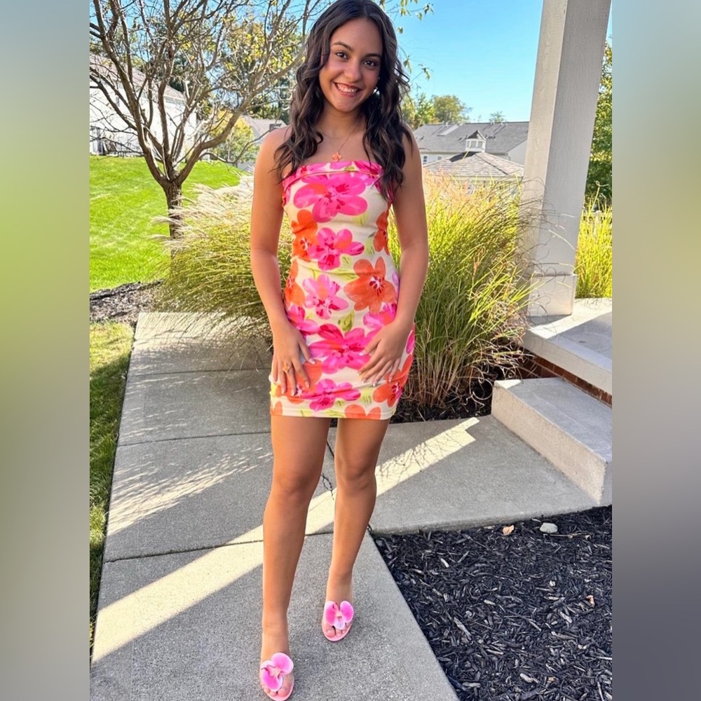 Homecoming Floral Pink and Orange Dress